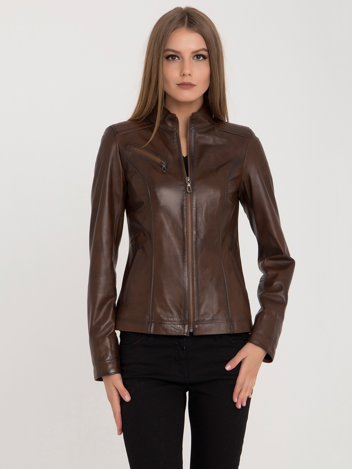 Куртка коричневая женская кожаная la qualita