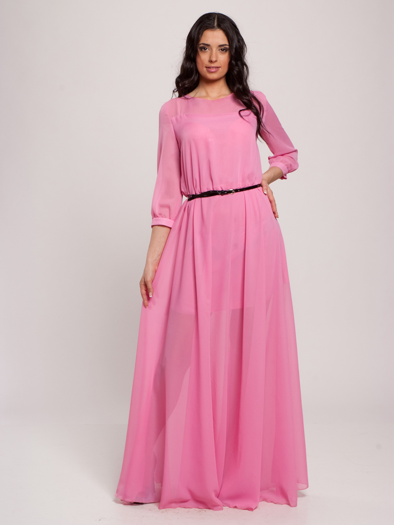 Розовые платья с длинным рукавом