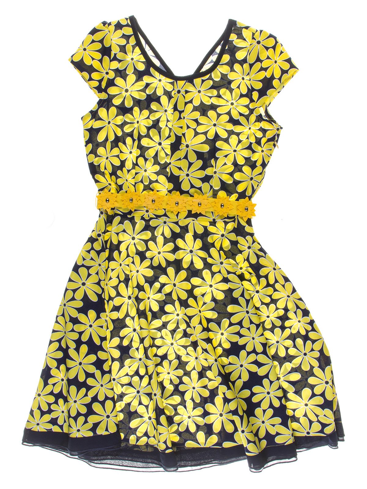 Платье желто-синее в цветочный принт | 1039098