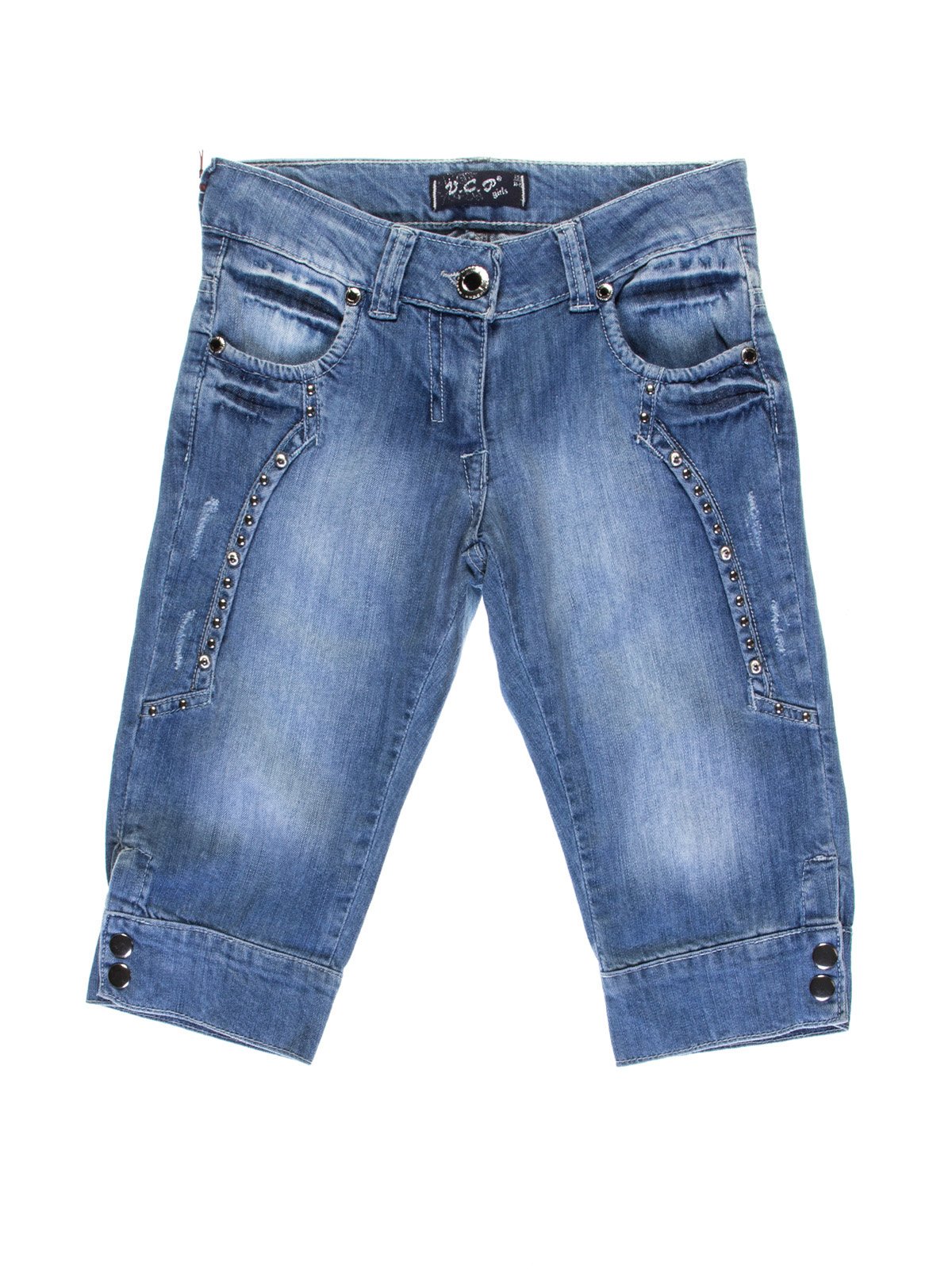 Капри синие джинсовые с эффектом потертых | 1076955
