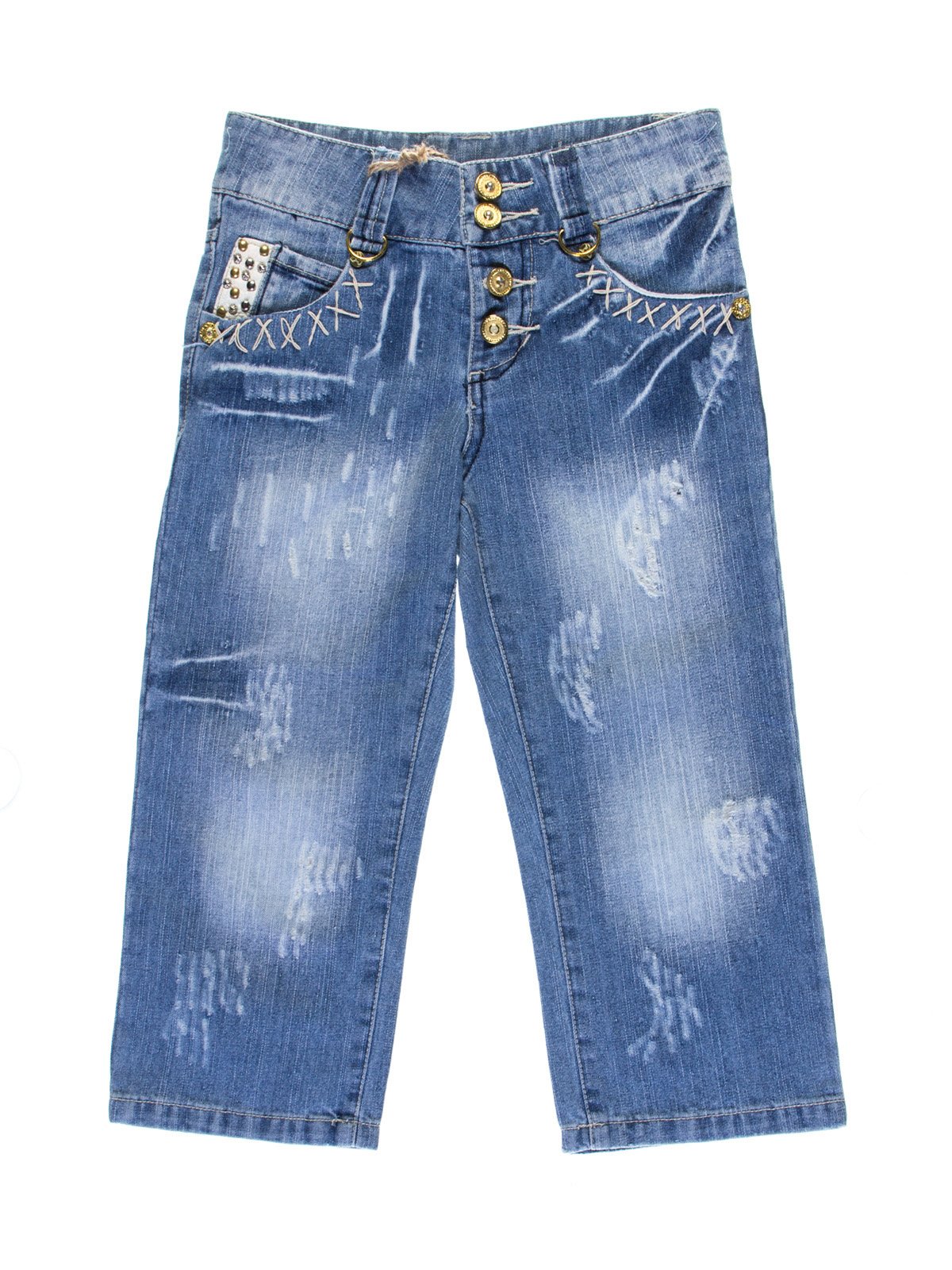 Капри синие джинсовые с эффектом потертых | 1076935