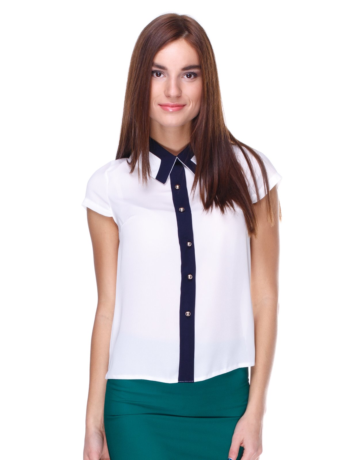 Блуза біла з контрастним оздобленням | 1920606