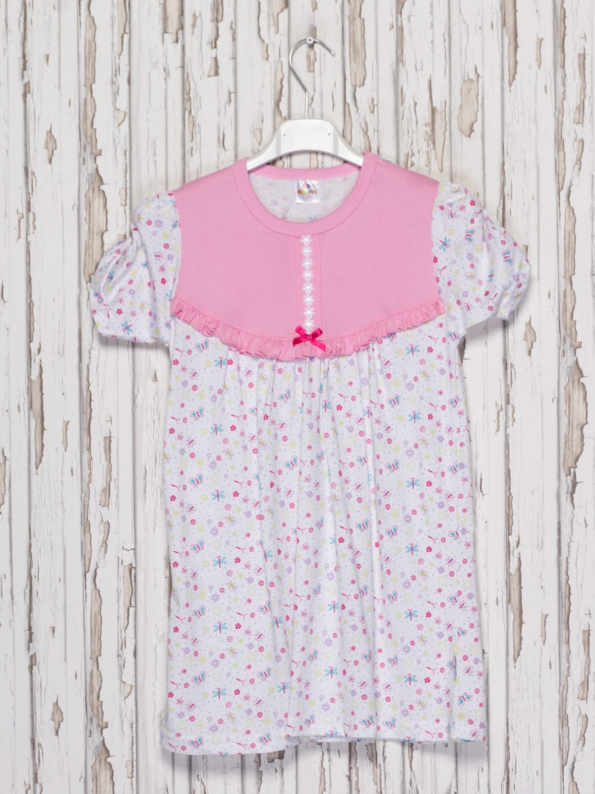 Рубашка ночная бело-розовая с принтом | 2303609