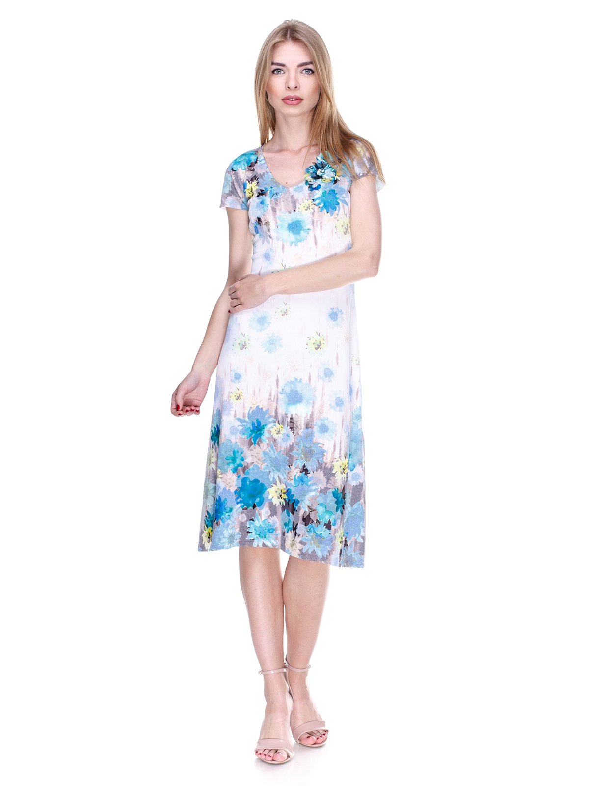 Сукня біло-блакитна в квітковий принт | 2302492