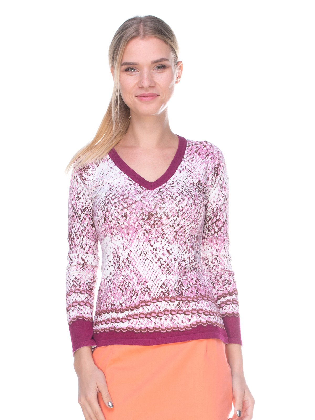 Пуловер рожевий в принт | 2627844