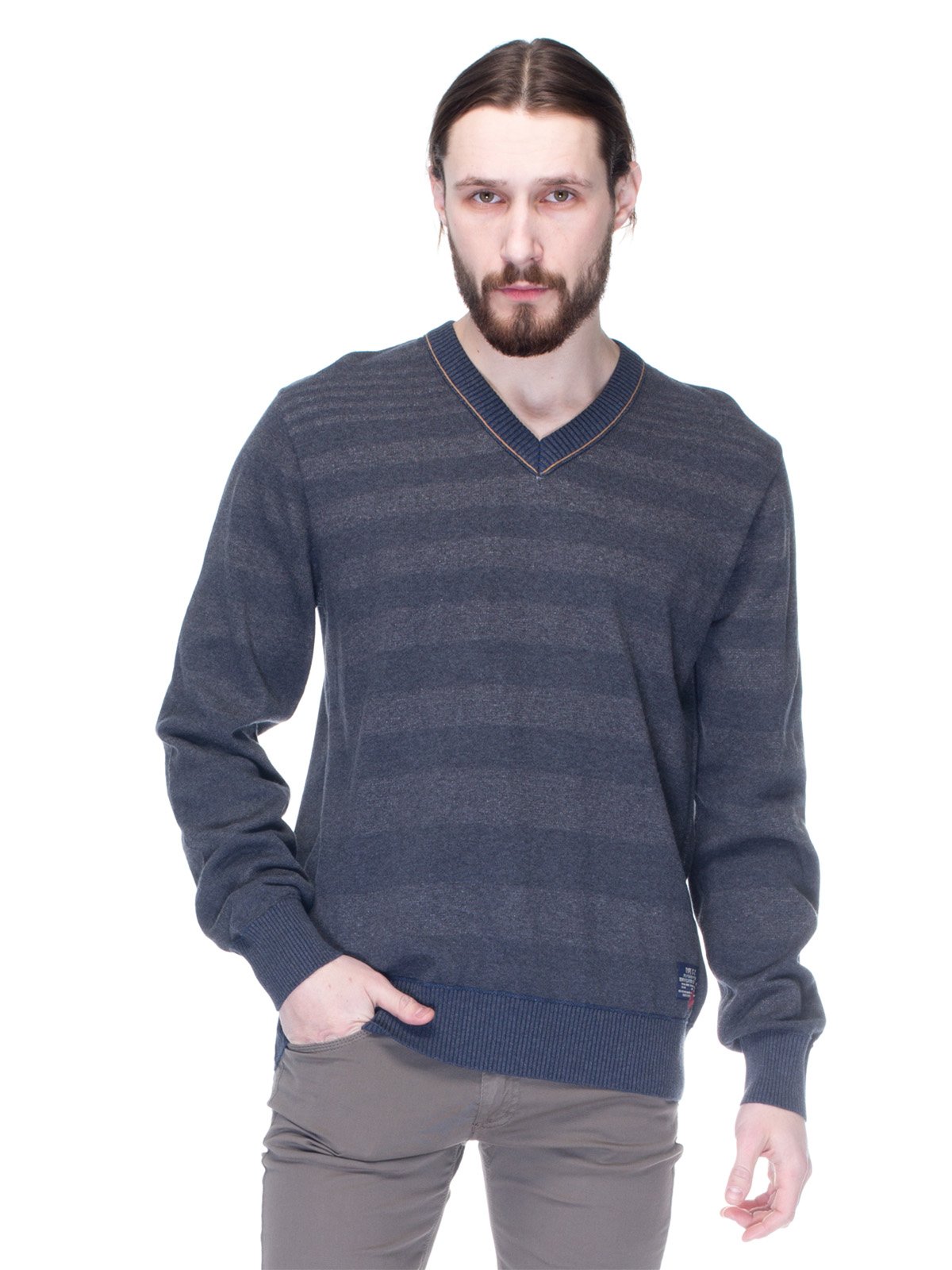Пуловер серо-синий в полоску | 1353609