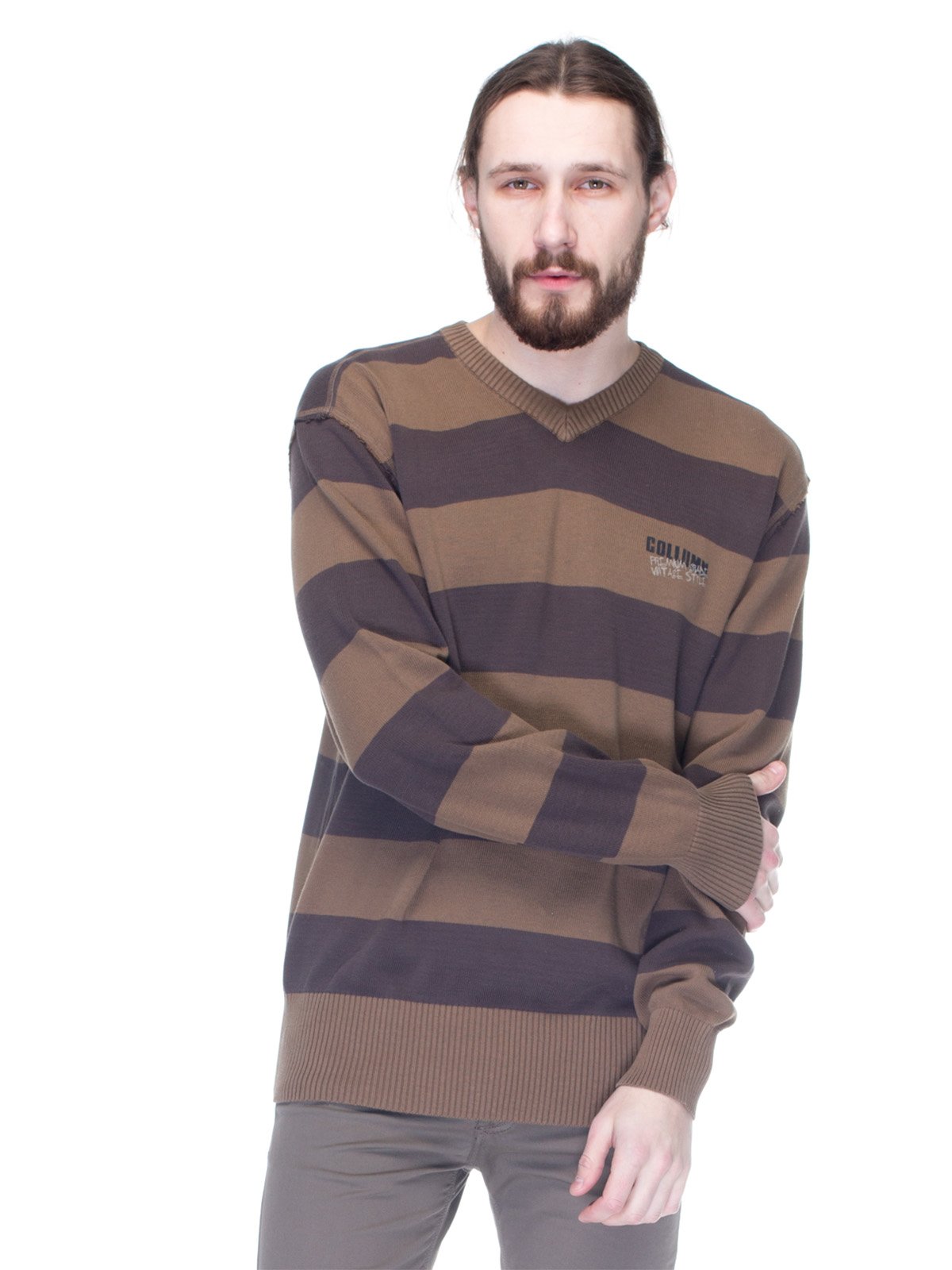 Пуловер двухцветный в полоску | 1353621