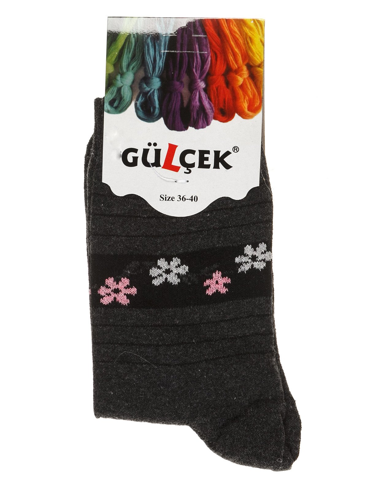 Шкарпетки графітового кольору зі смужками і квітковим малюнком | 2919103
