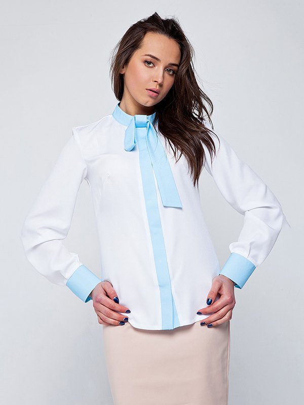 Блуза бело-голубая | 3135659