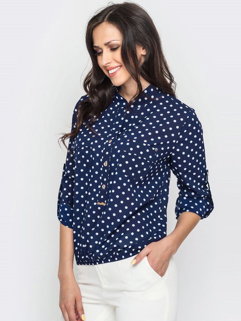 Блуза синяя в горошек | 3142712