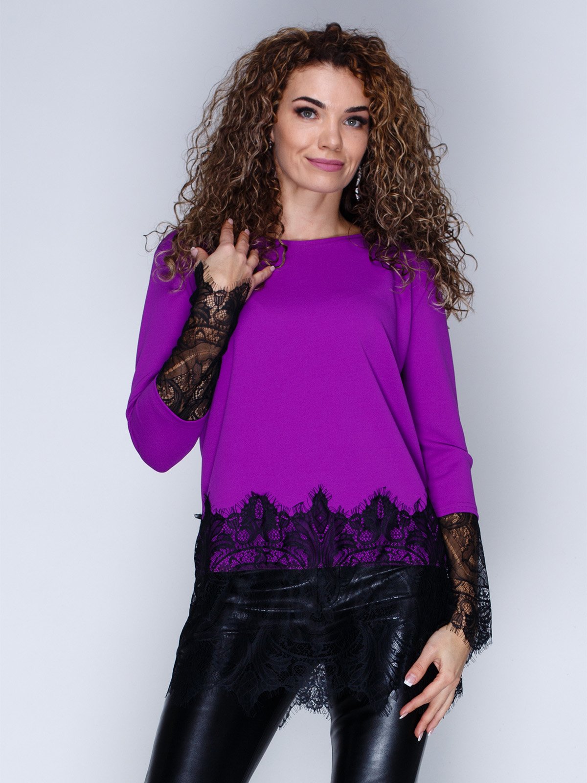 Блуза фиолетовая с кружевом | 3086316