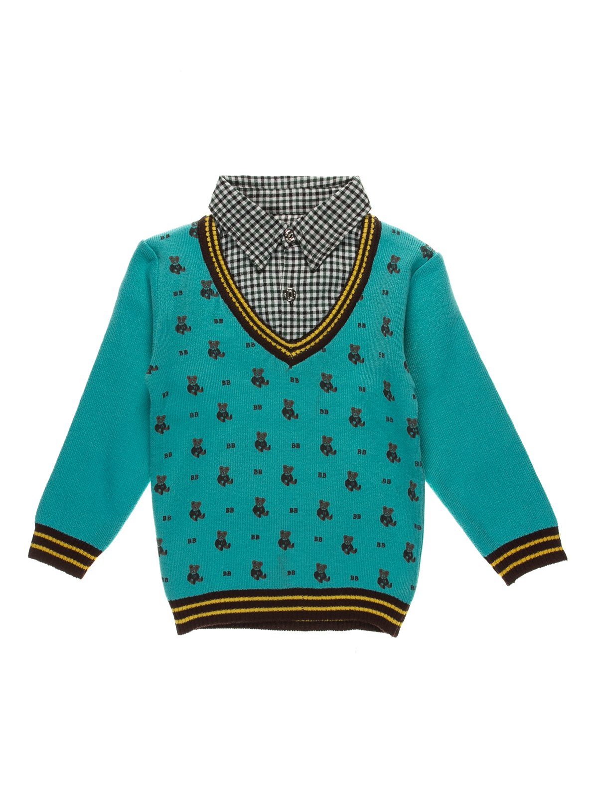 Пуловер бирюзовый с рубашкой-обманкой | 3210075
