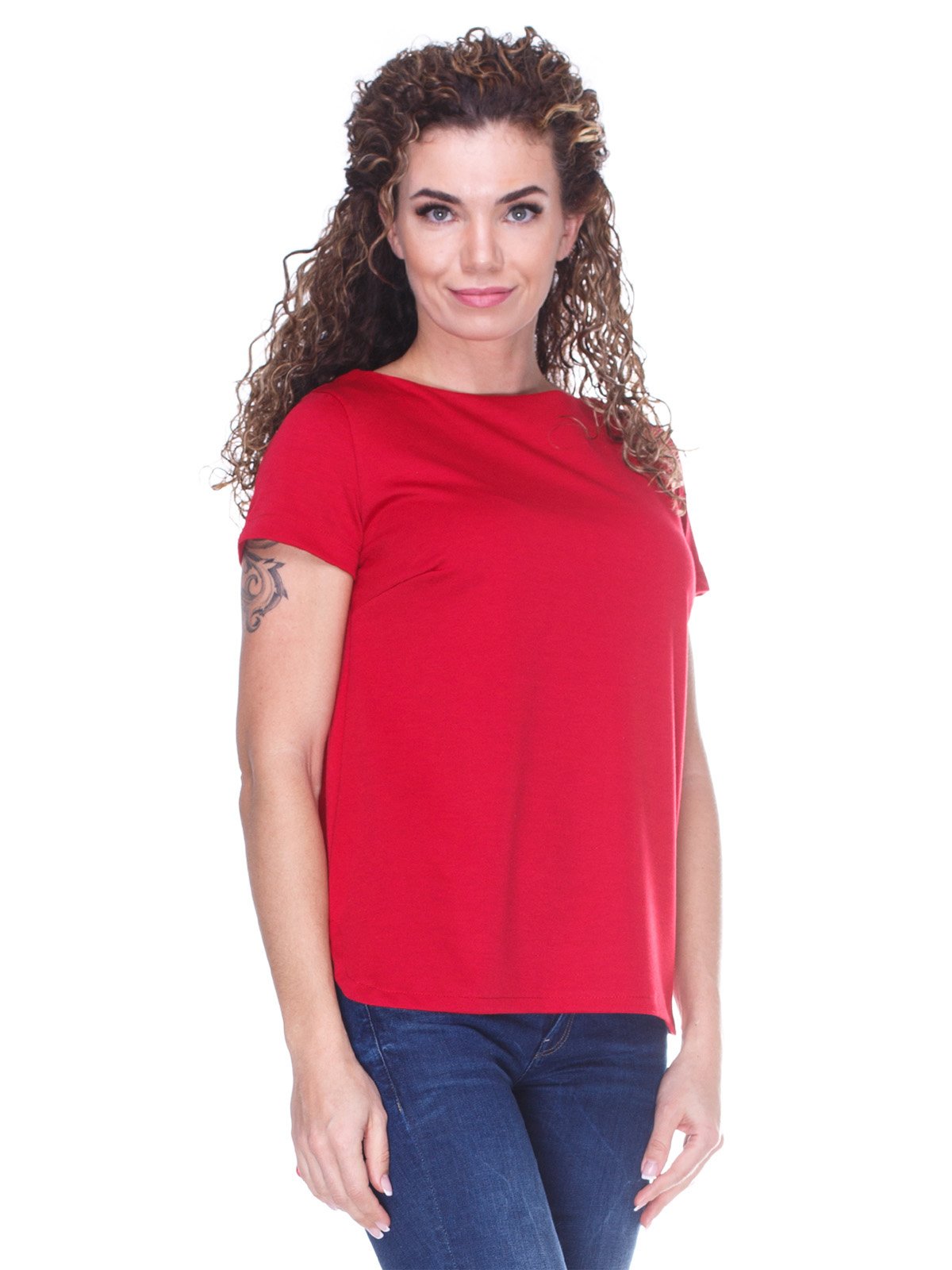 Блуза красная с асимметричным низом | 3234366