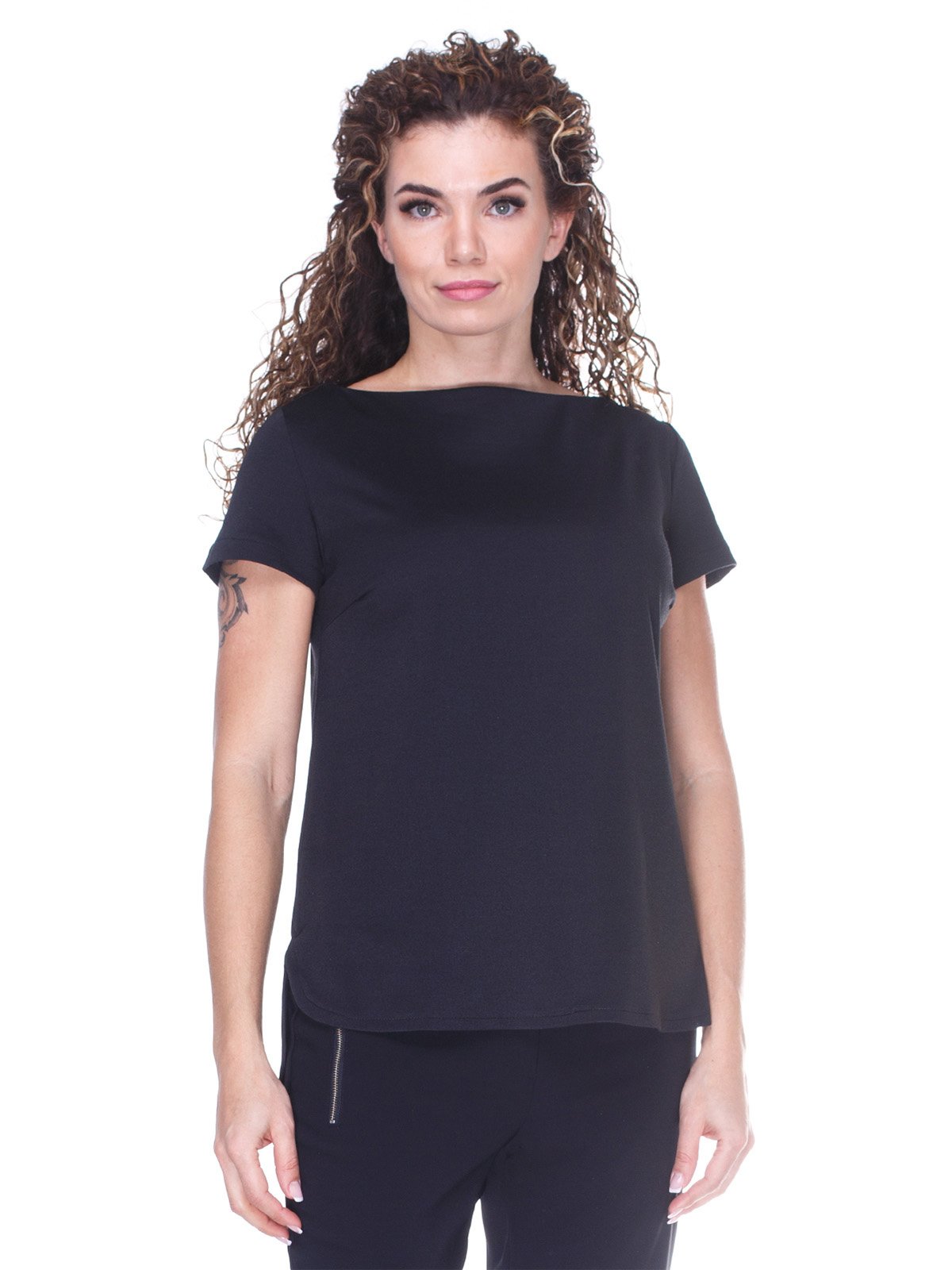 Блуза черная с асимметричным низом | 3234368