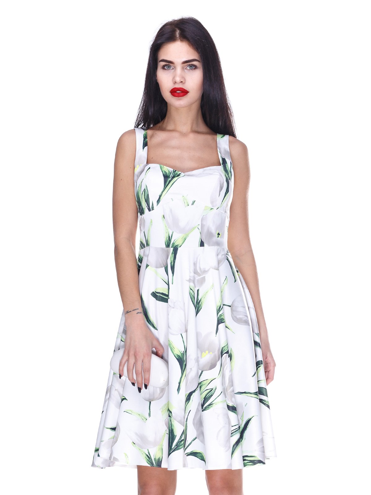 Платье белое с цветочным принтом | 3255706