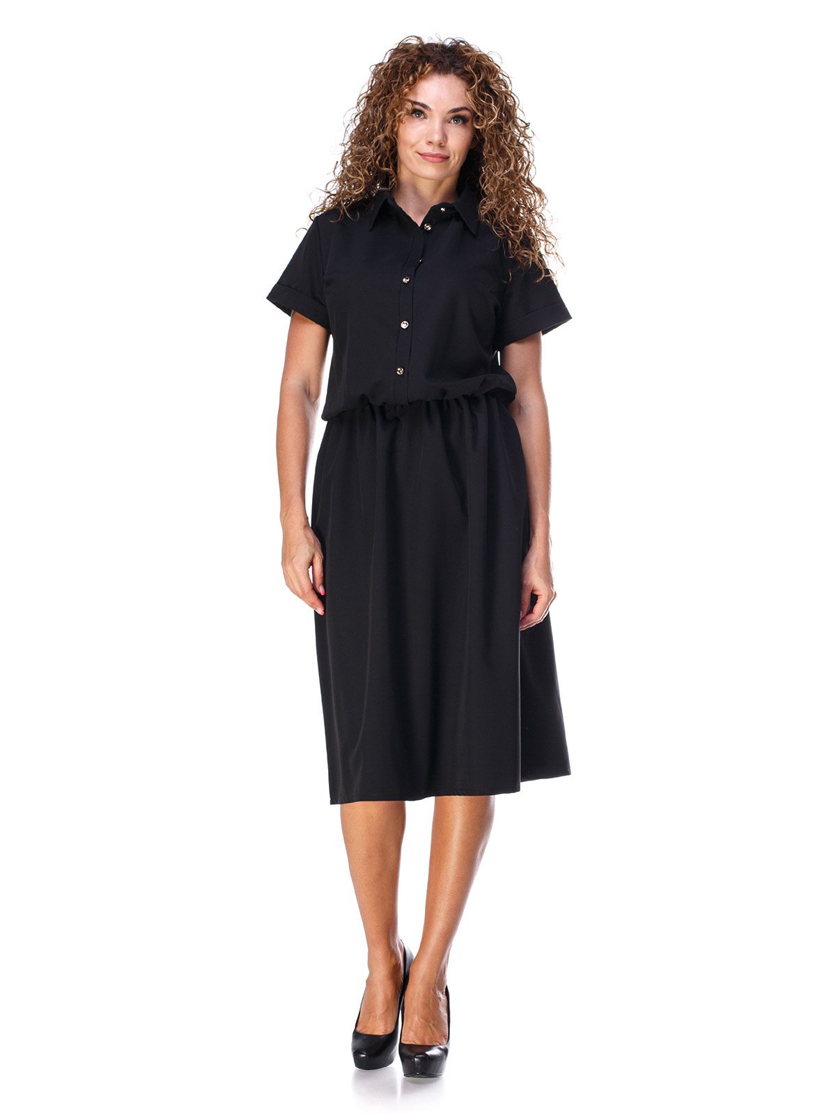 Платье черное с удобным поясом на резинке | 3315324