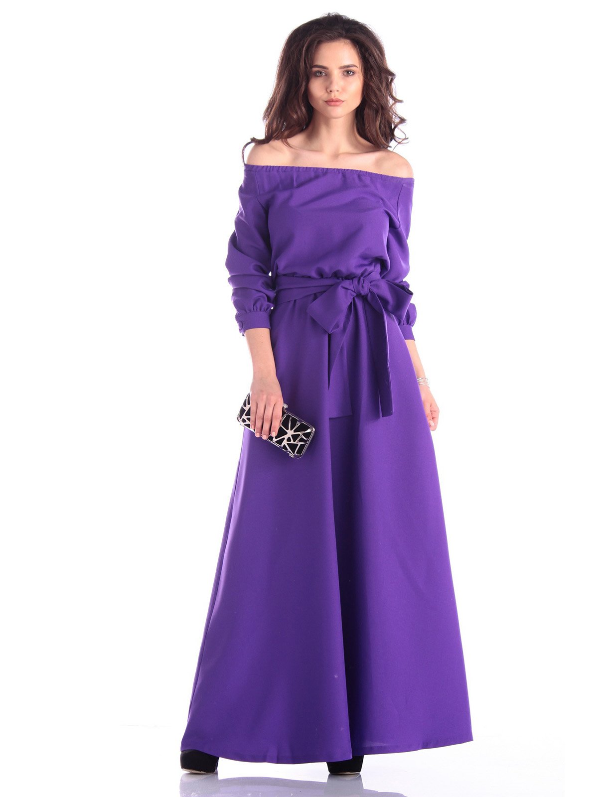Сукня фіалкового кольору з поясом | 3337406