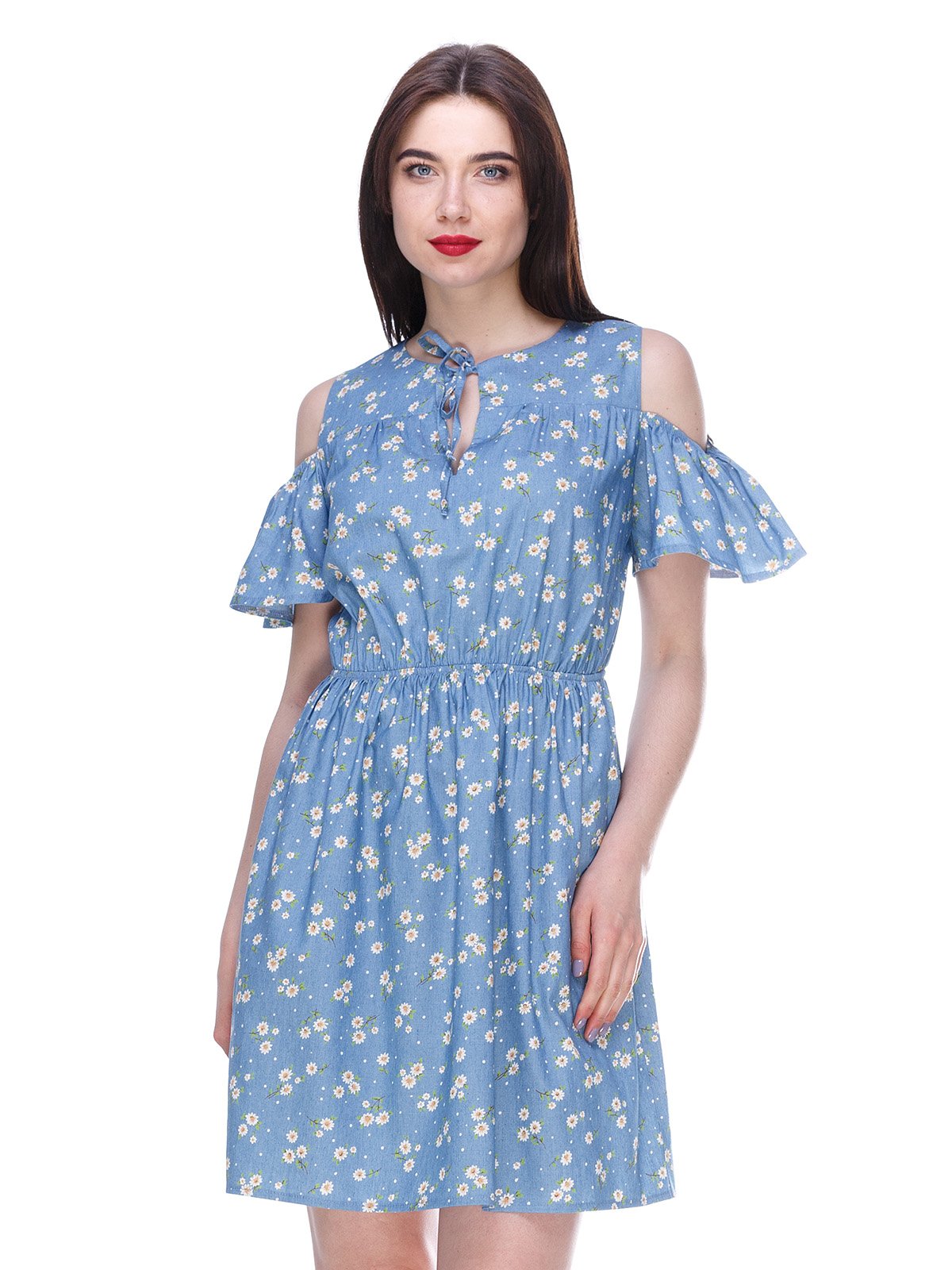 Платье голубое с цветочным принтом | 3328790