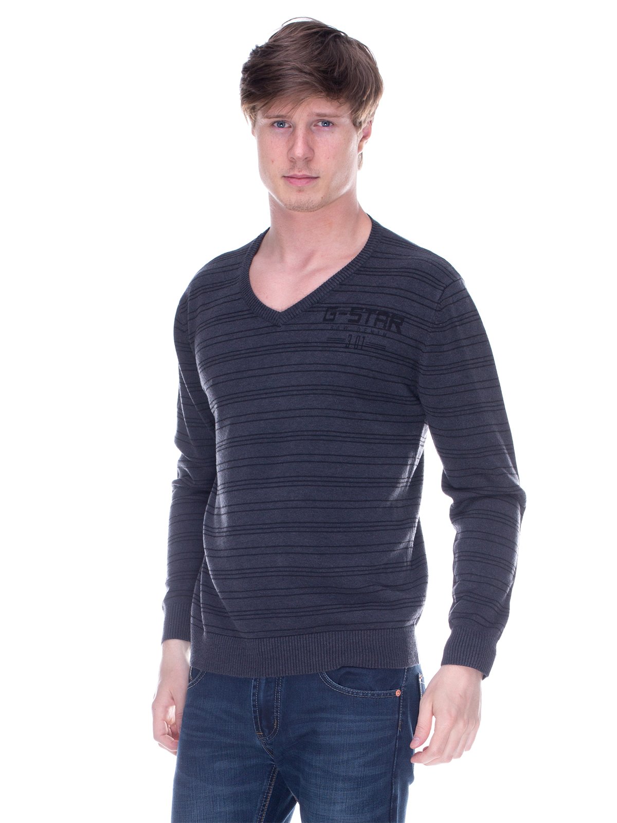 Пуловер темно-сірий в смужку | 3358312