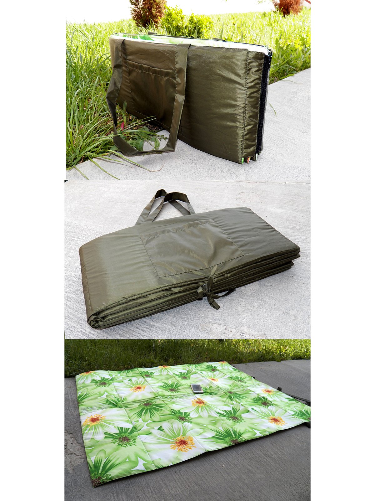 Покривало-сумка пляжне 2в1 кольору хакі | 3449111