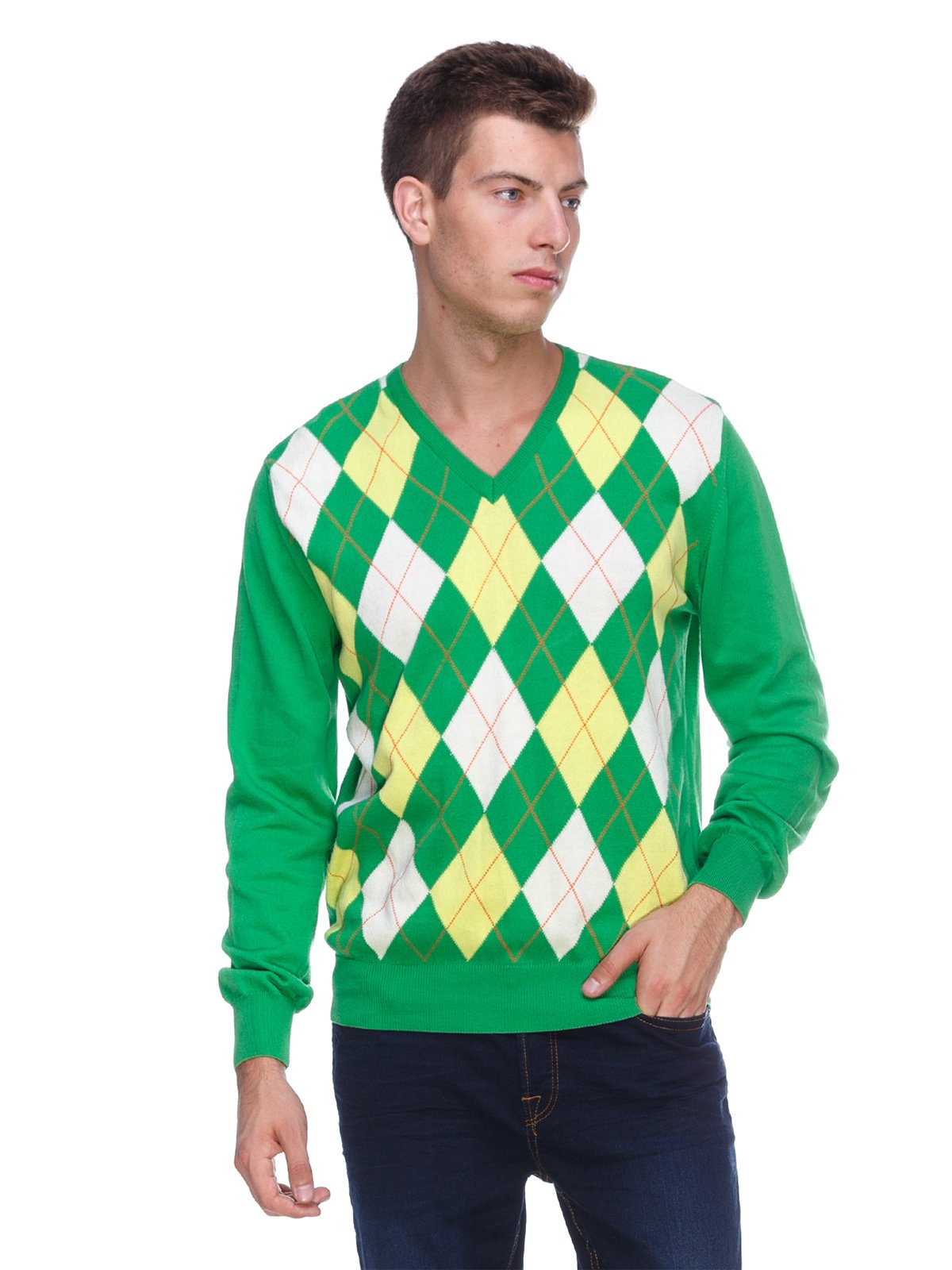 Пуловер зелений в ромби | 1918793