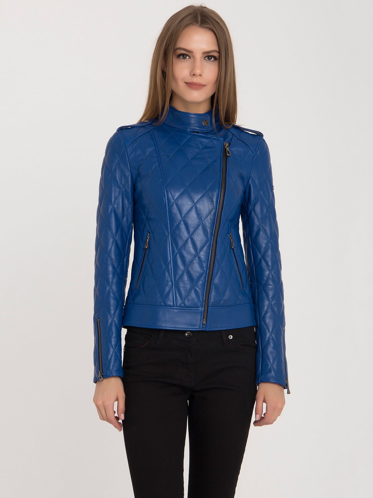 Кожаные куртки женские цвет синий