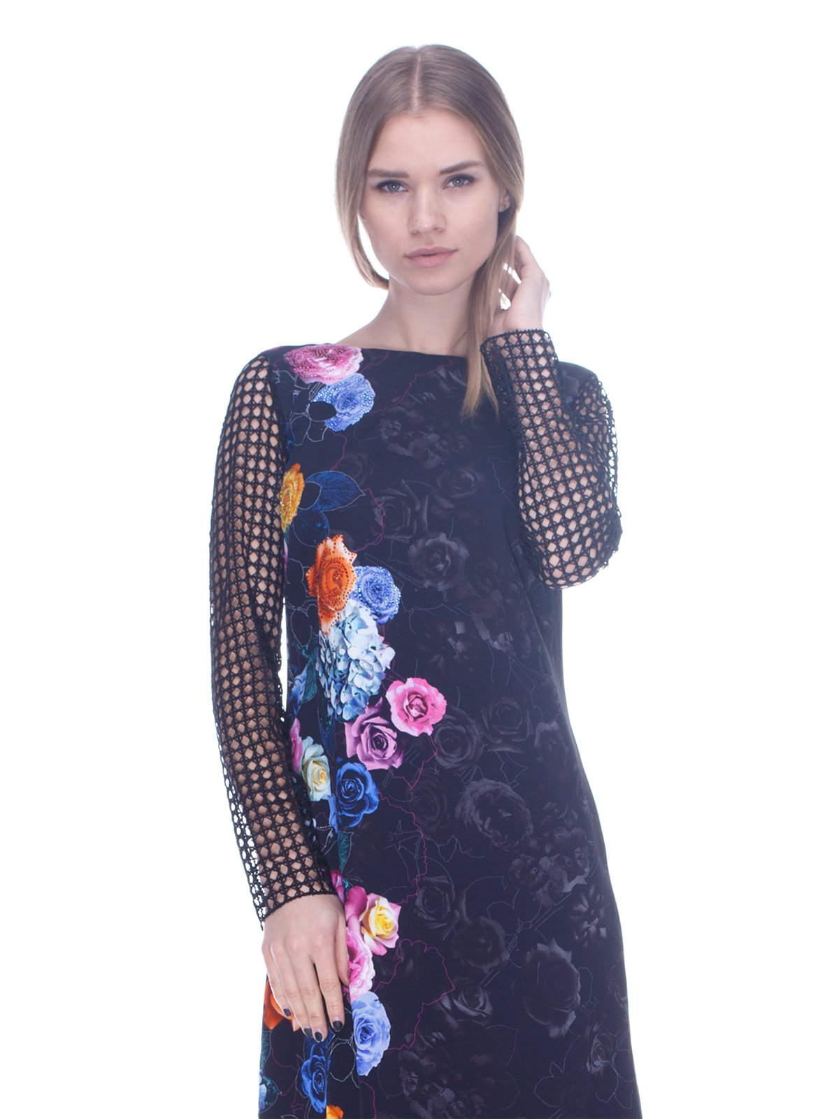 Платье черное в цветочный принт | 3752066