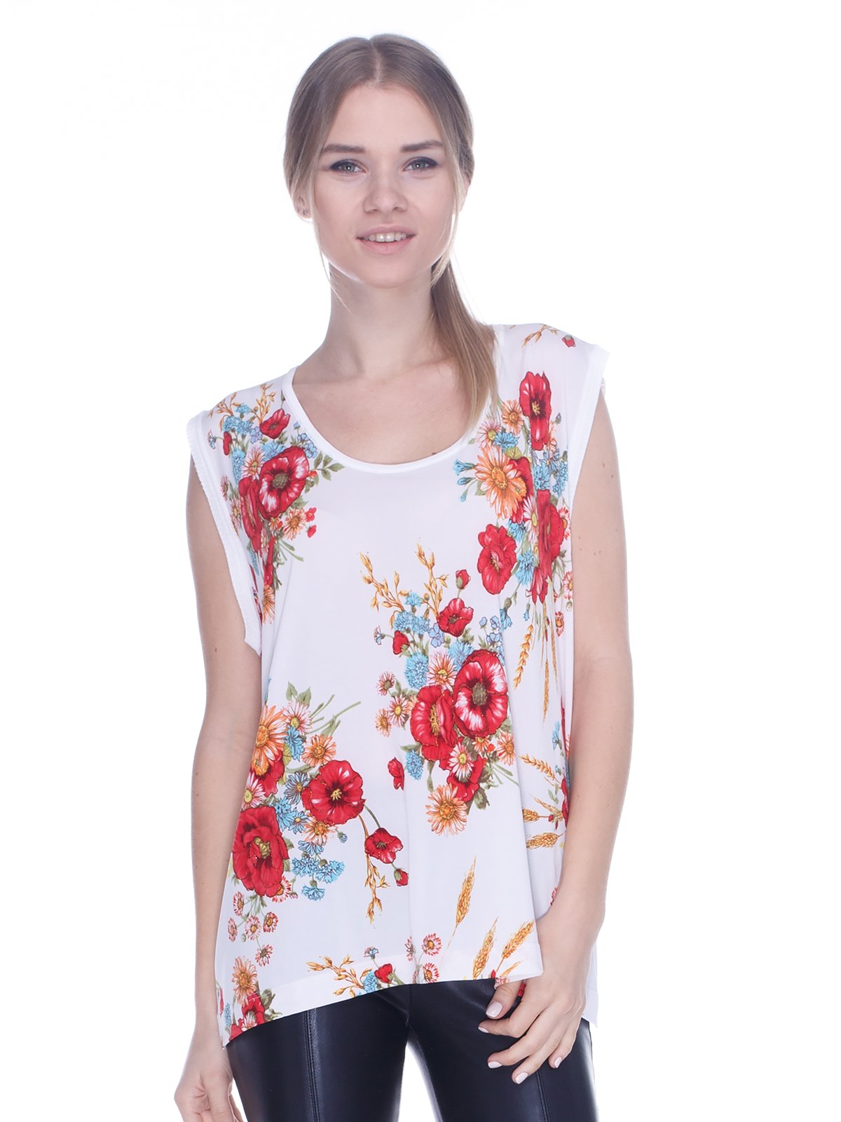 Блуза белая с цветочным принтом | 3762338