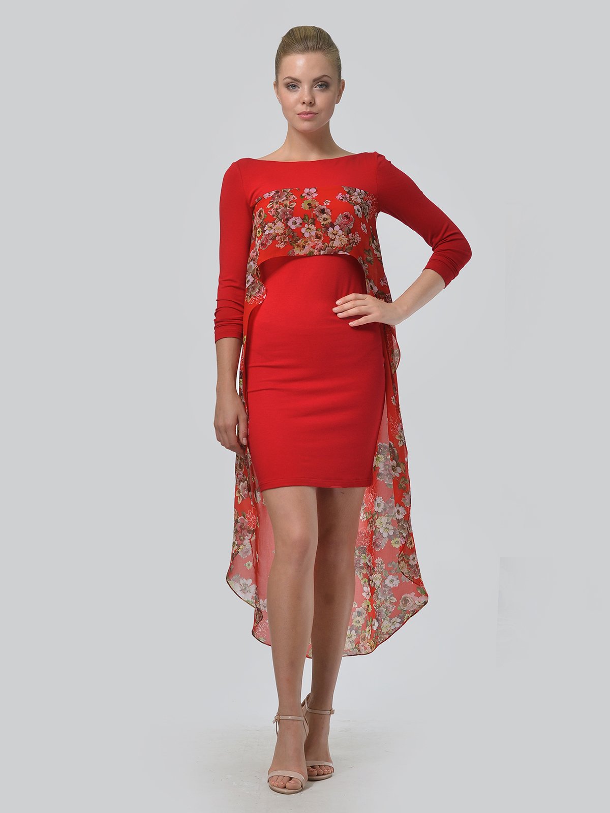 Сукня червона з квітковим принтом | 3498287
