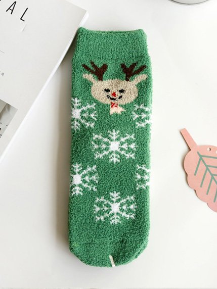 Шкарпетки зелені з принтом махрові | 3876586