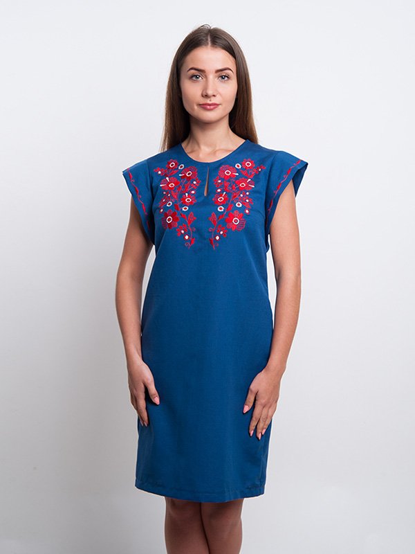 Платье синее с вышивкой | 3465041