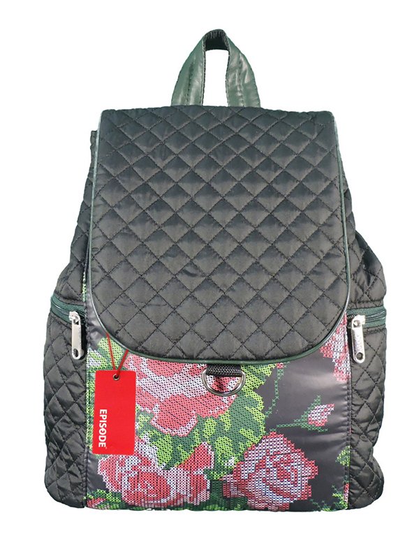 Рюкзак черный в цветочный принт | 3901879