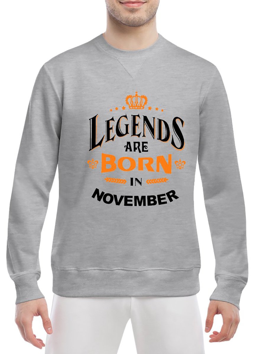 Світшот сірий з принтом Legends are born in November | 3755261