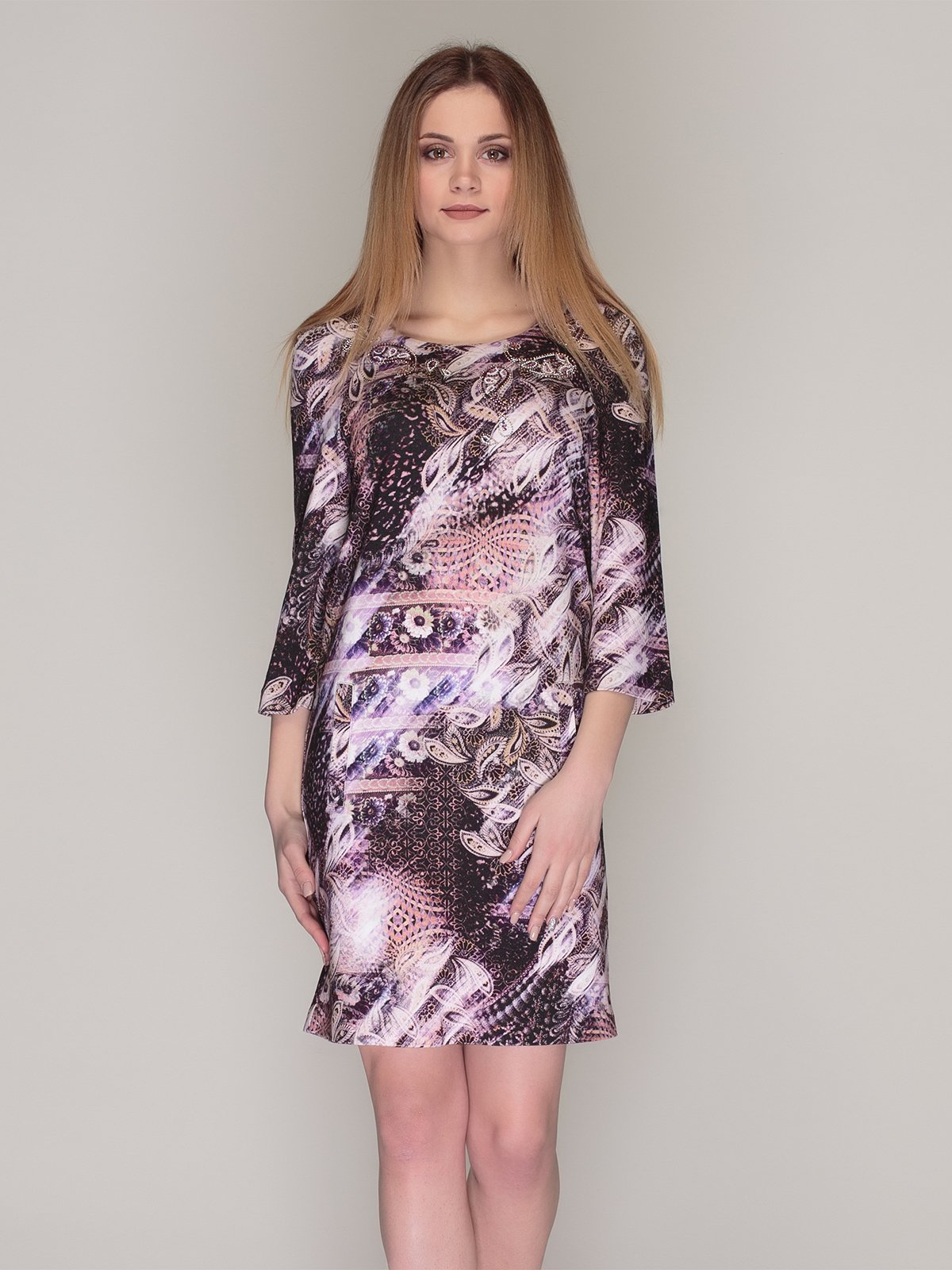 Сукня фіолетова в принт | 4009785