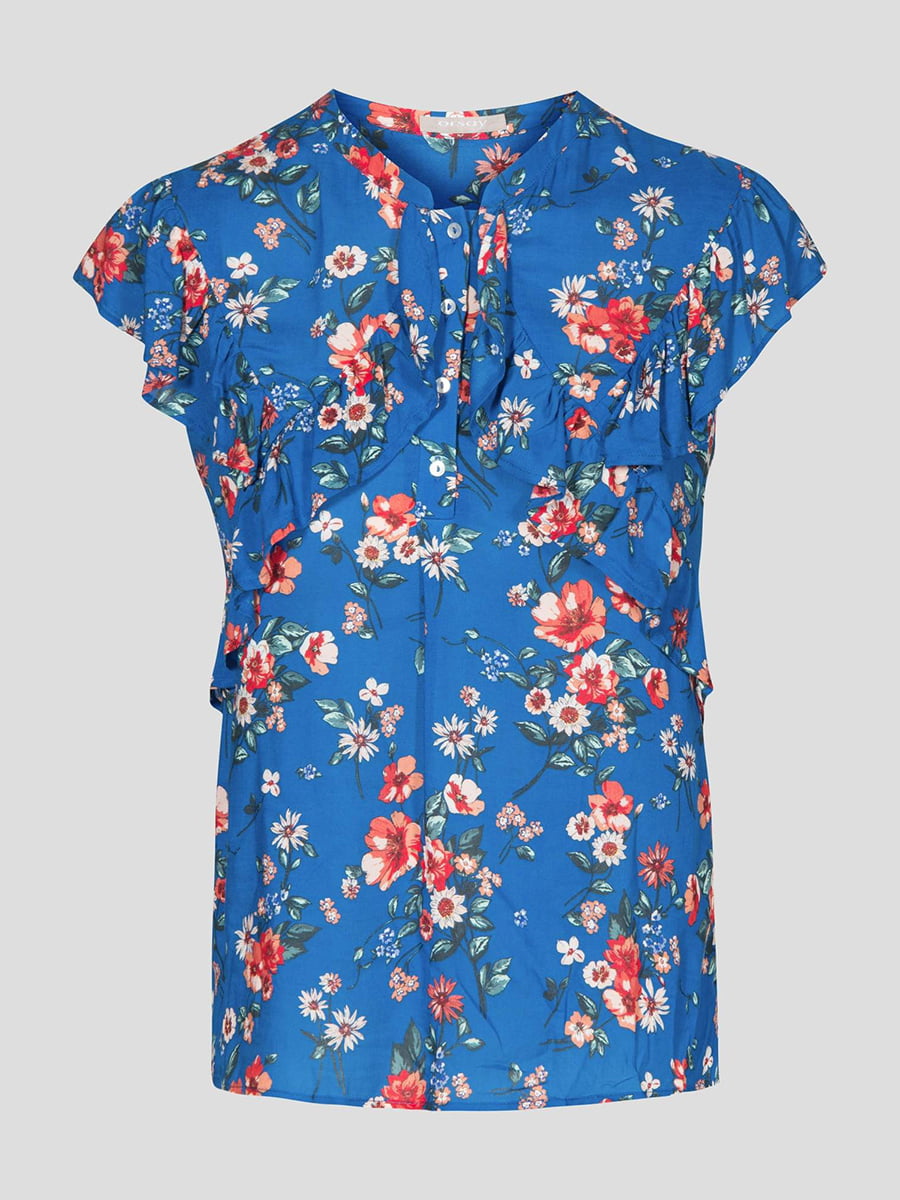 Блуза синя в квітковий принт | 4145937