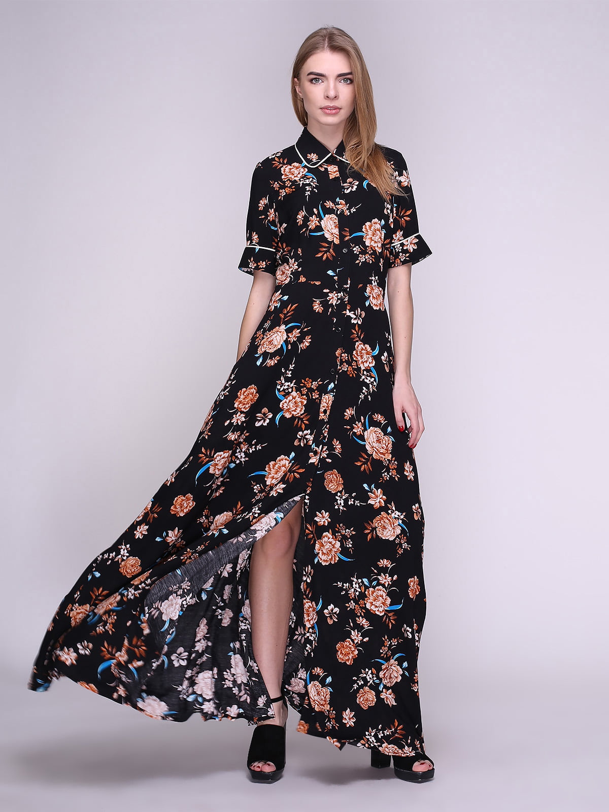 Сукня-сорочка чорна в квіти | 4169324