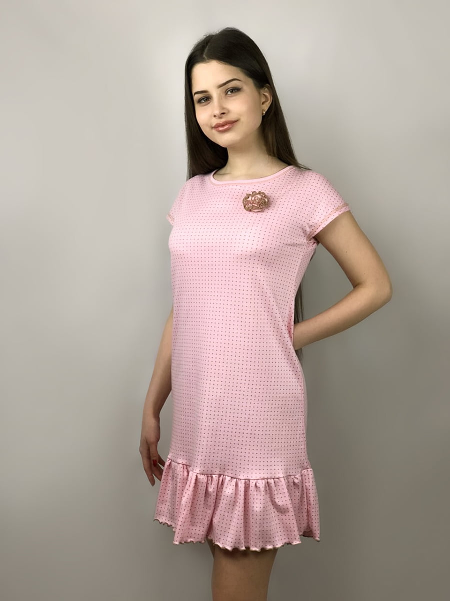 Рубашка ночная розовая в горошек | 4165589