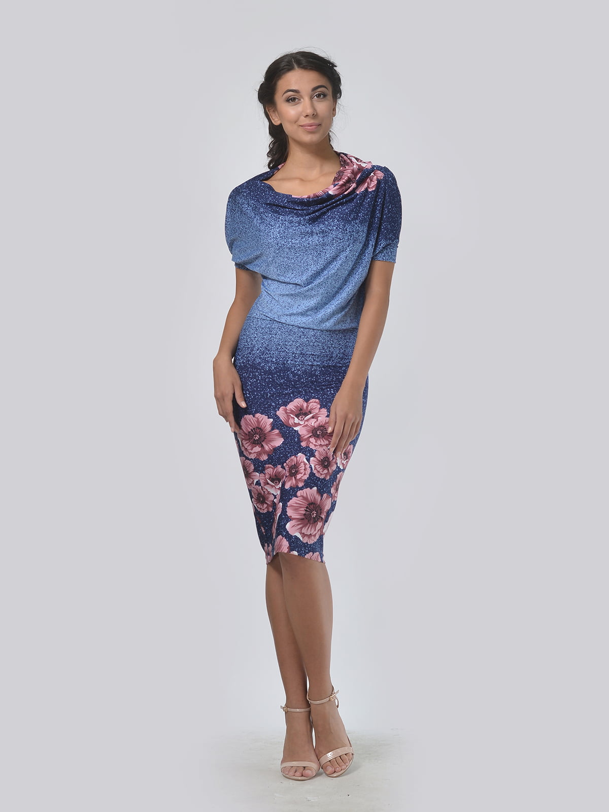 Сукня синя з квітковим принтом | 4152029