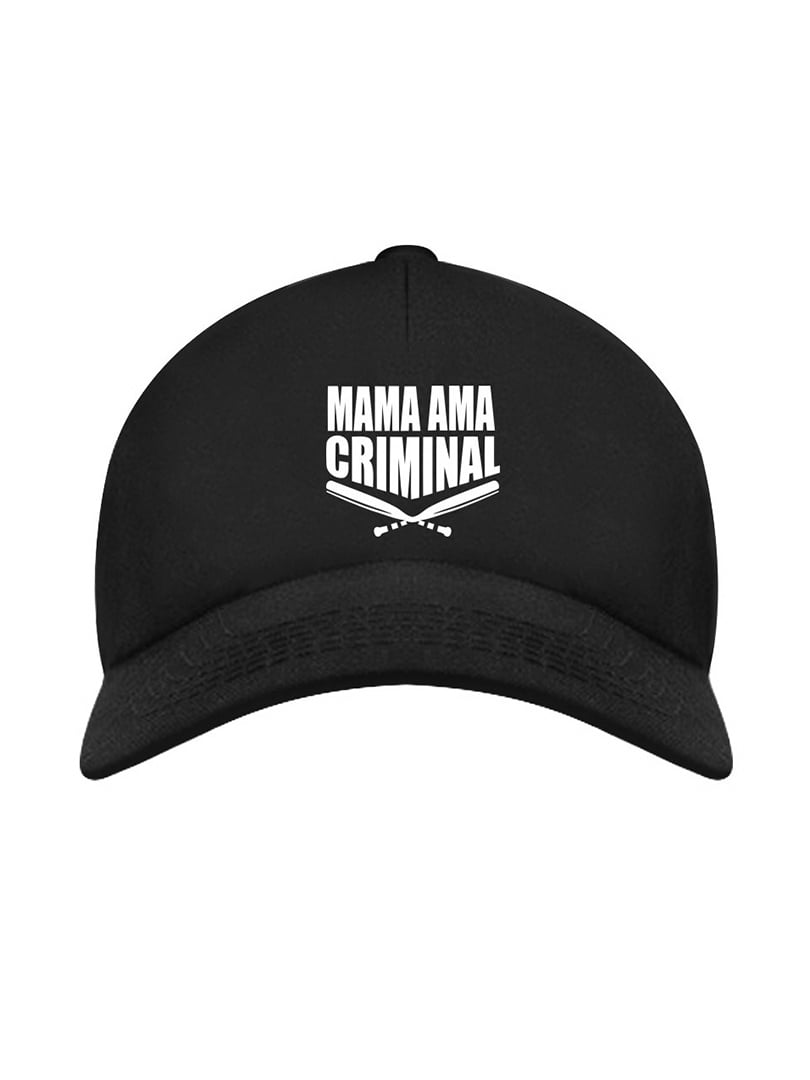 Бейсболка черная с принтом Mama Ama Criminal | 4215372