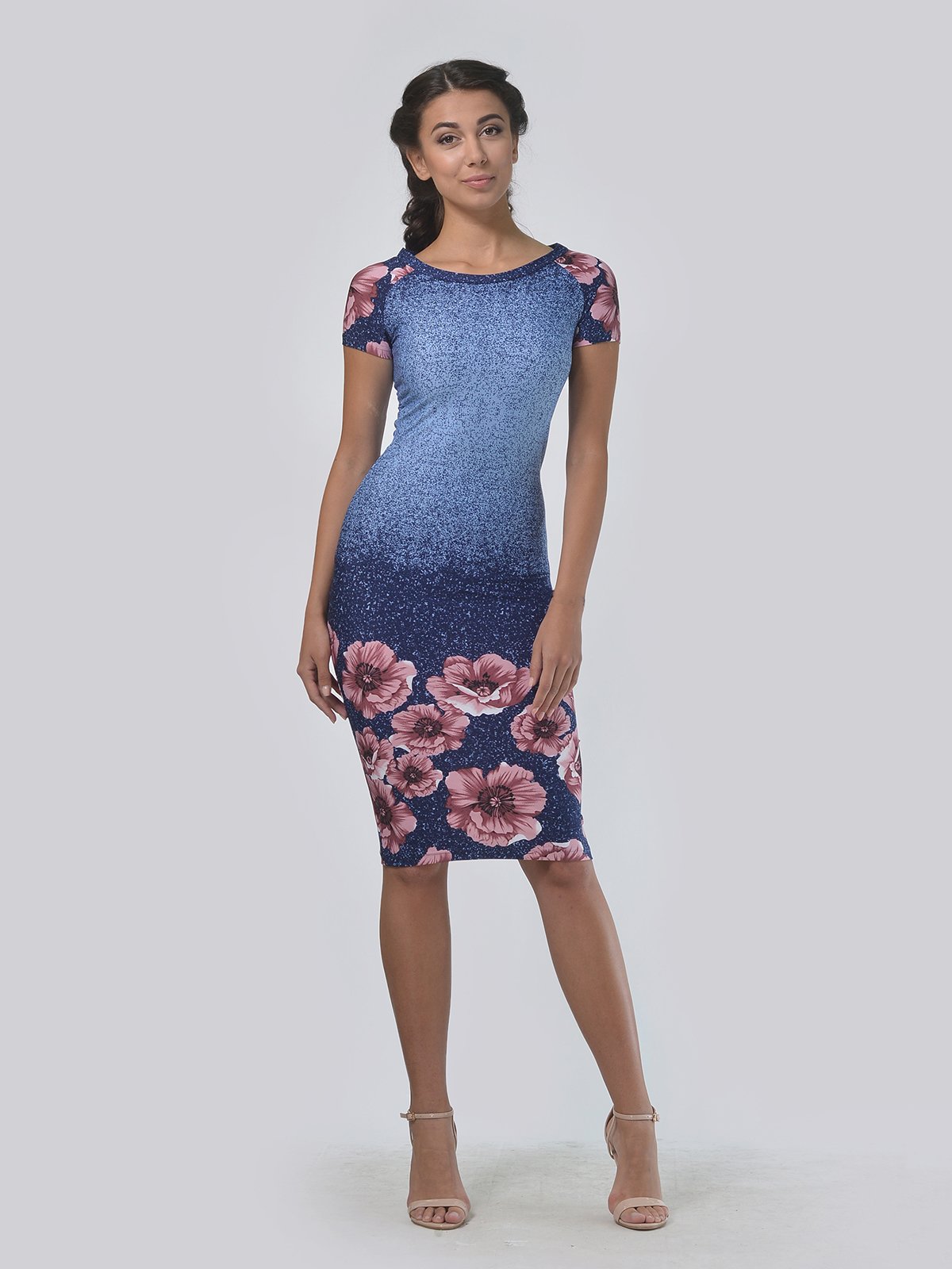 Платье синее с цветочным принтом | 4151953