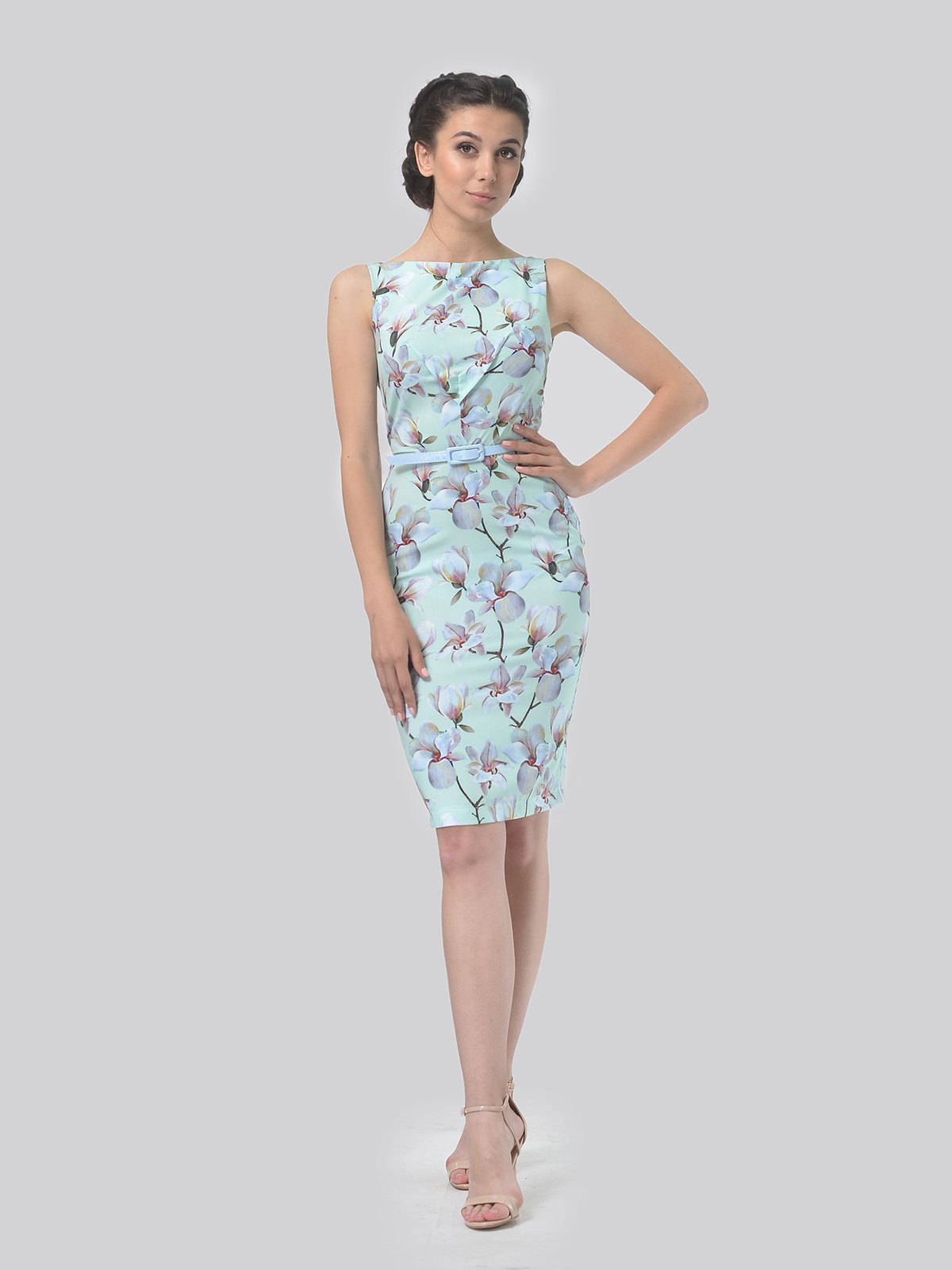 Сукня м'ятного кольору з квітковим принтом | 4223256
