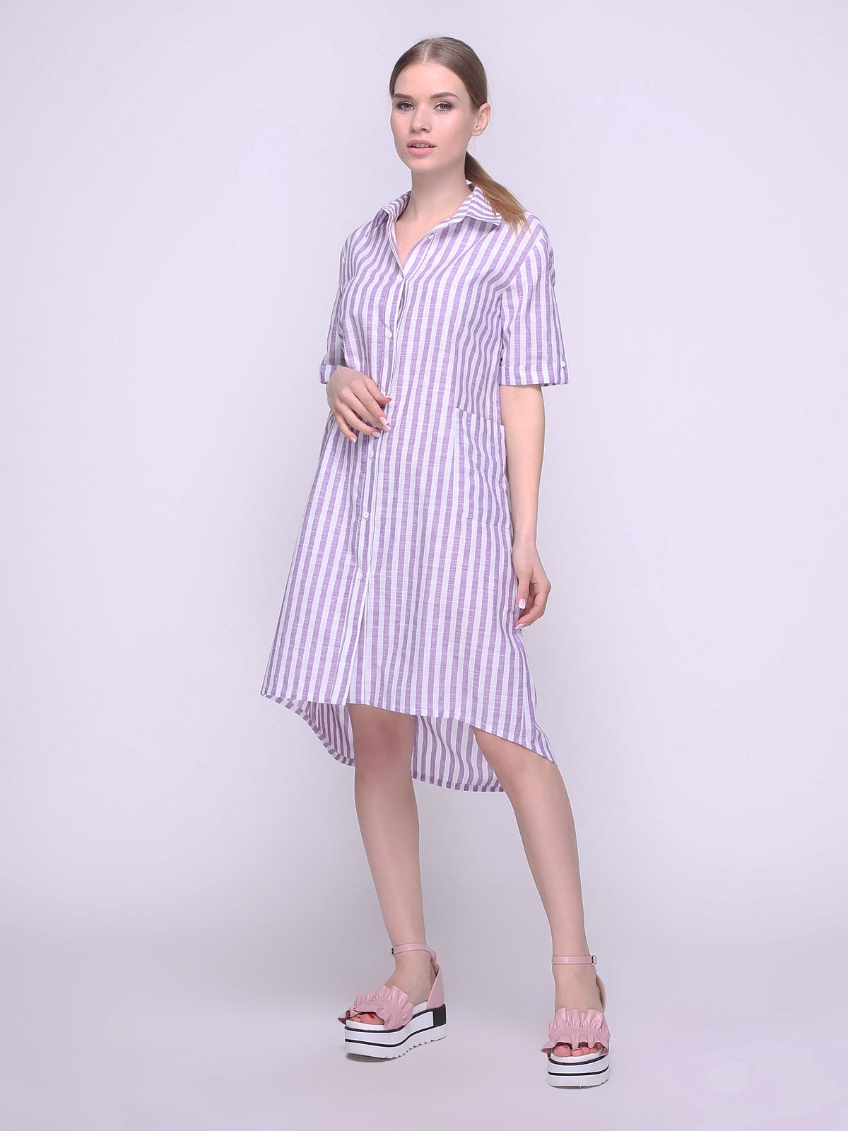 Платье-рубашка в фиолетовое в полоску | 4247107