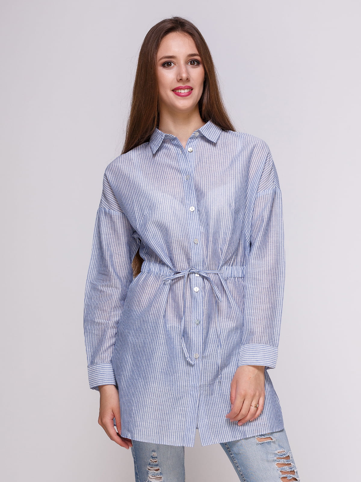 Блуза блакитна в смужку | 4262464