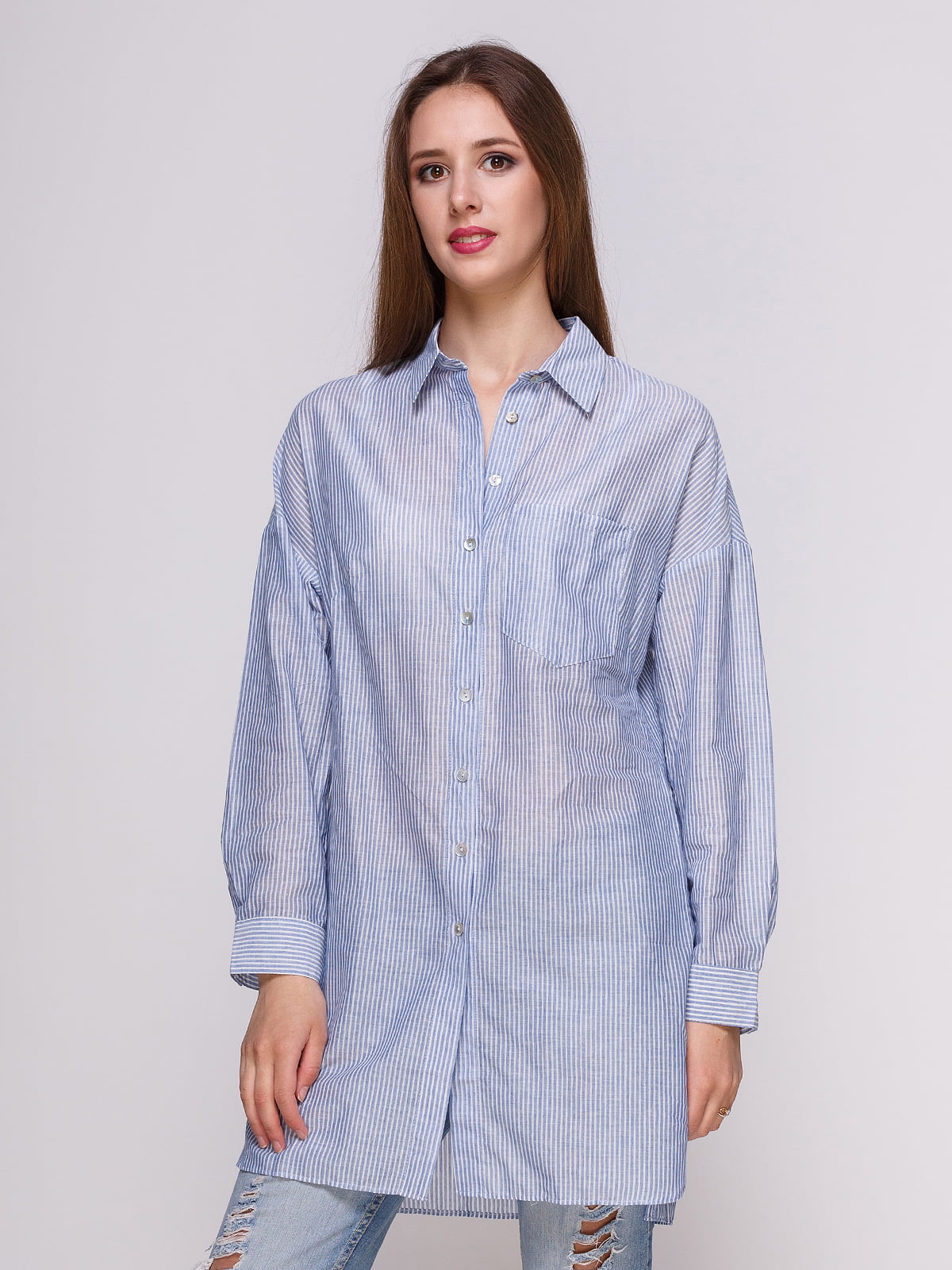 Блуза блакитна в смужку | 4262457