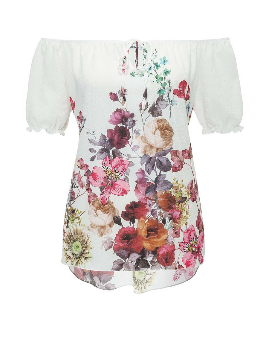 Блуза молочного кольору з квітковим принтом | 4276484