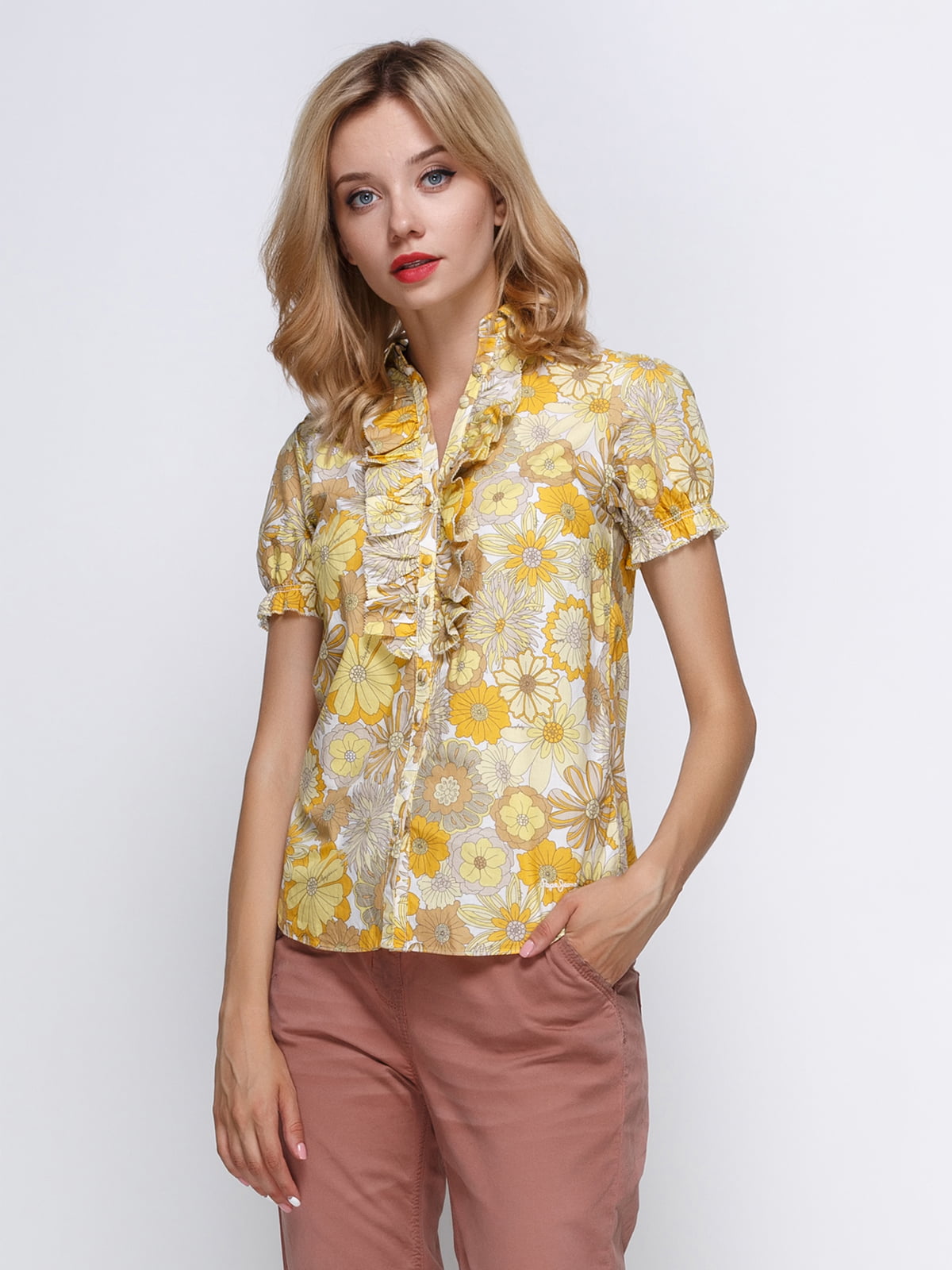 Блуза желтая в цветочный принт | 4349521