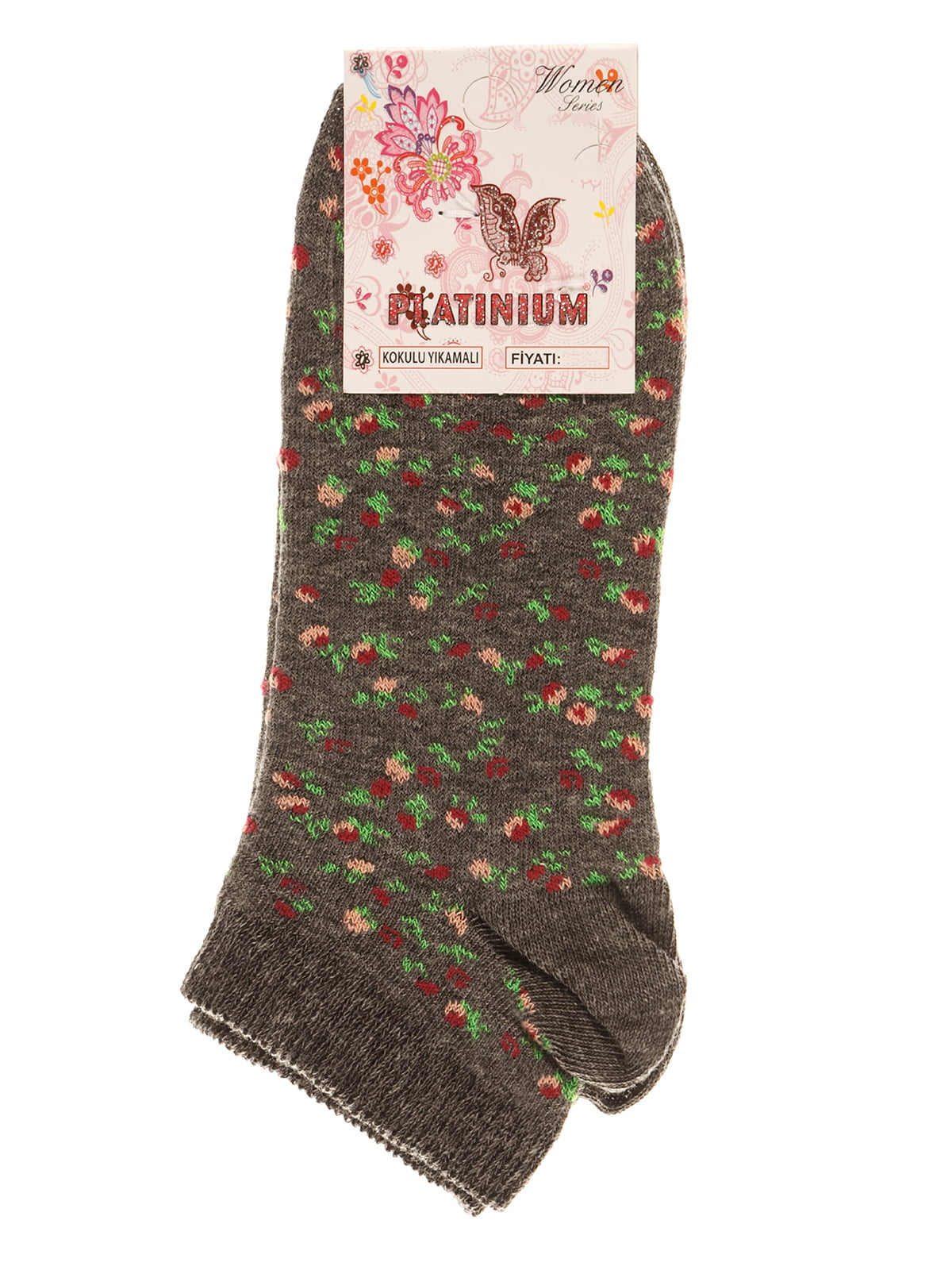 Шкарпетки темно-сірі з квітковим малюнком | 4079447