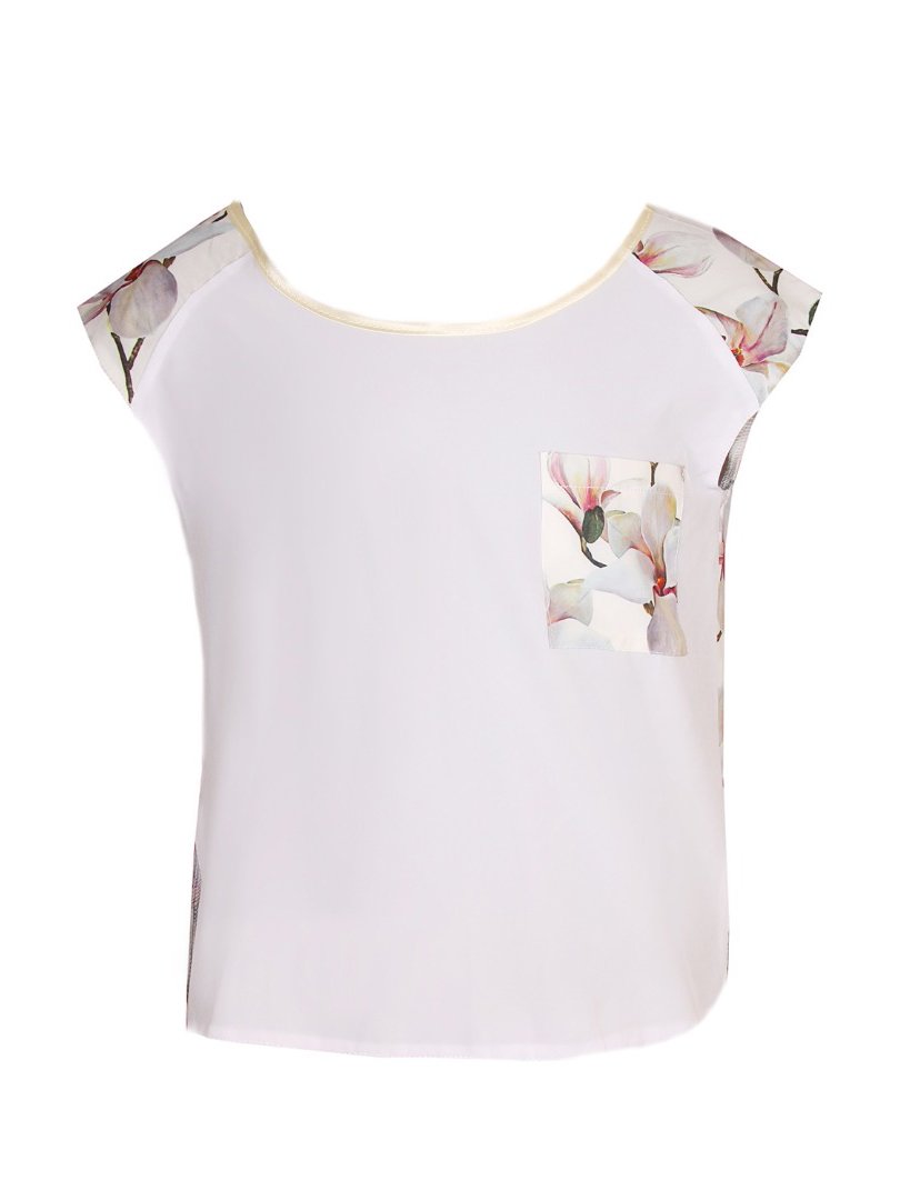Блуза біла з квітковим принтом | 4419839
