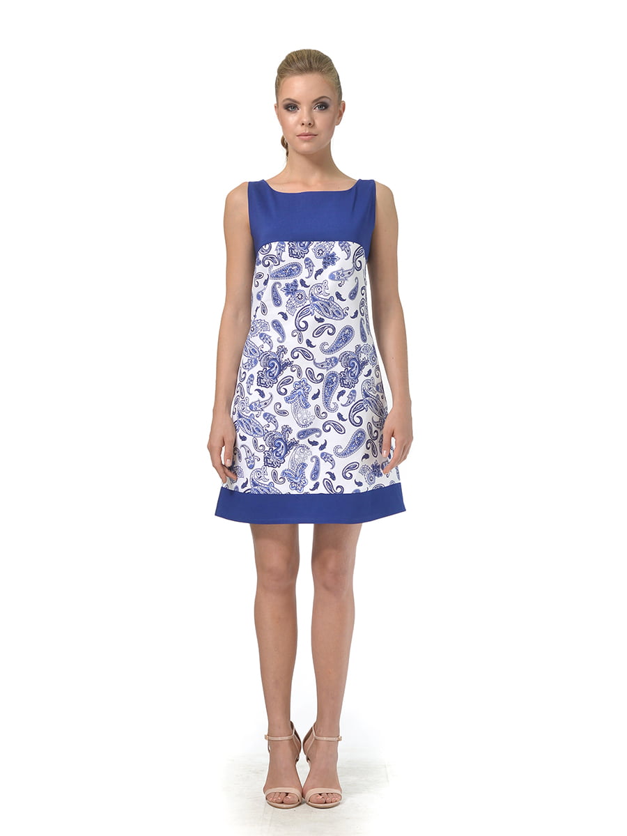 Платье сине-белое с принтом | 4527033