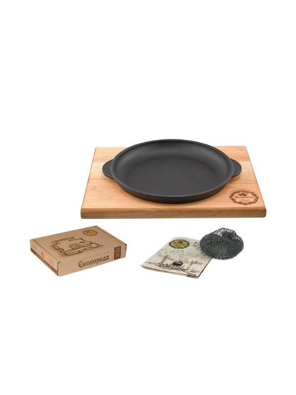 Сковорода чавунна лита з дерев'яною підставкою (18х3,5 см) | 3363153